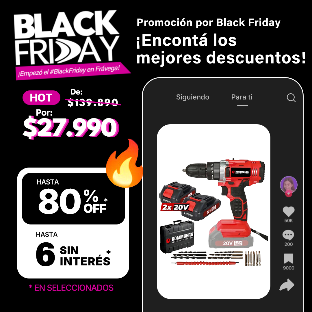 Taladro Percutor + 2 Baterias 20v Kommberg 13mm Maletin 2 Baterias, Cargador Y Accesorios Kb-tpb1020-2