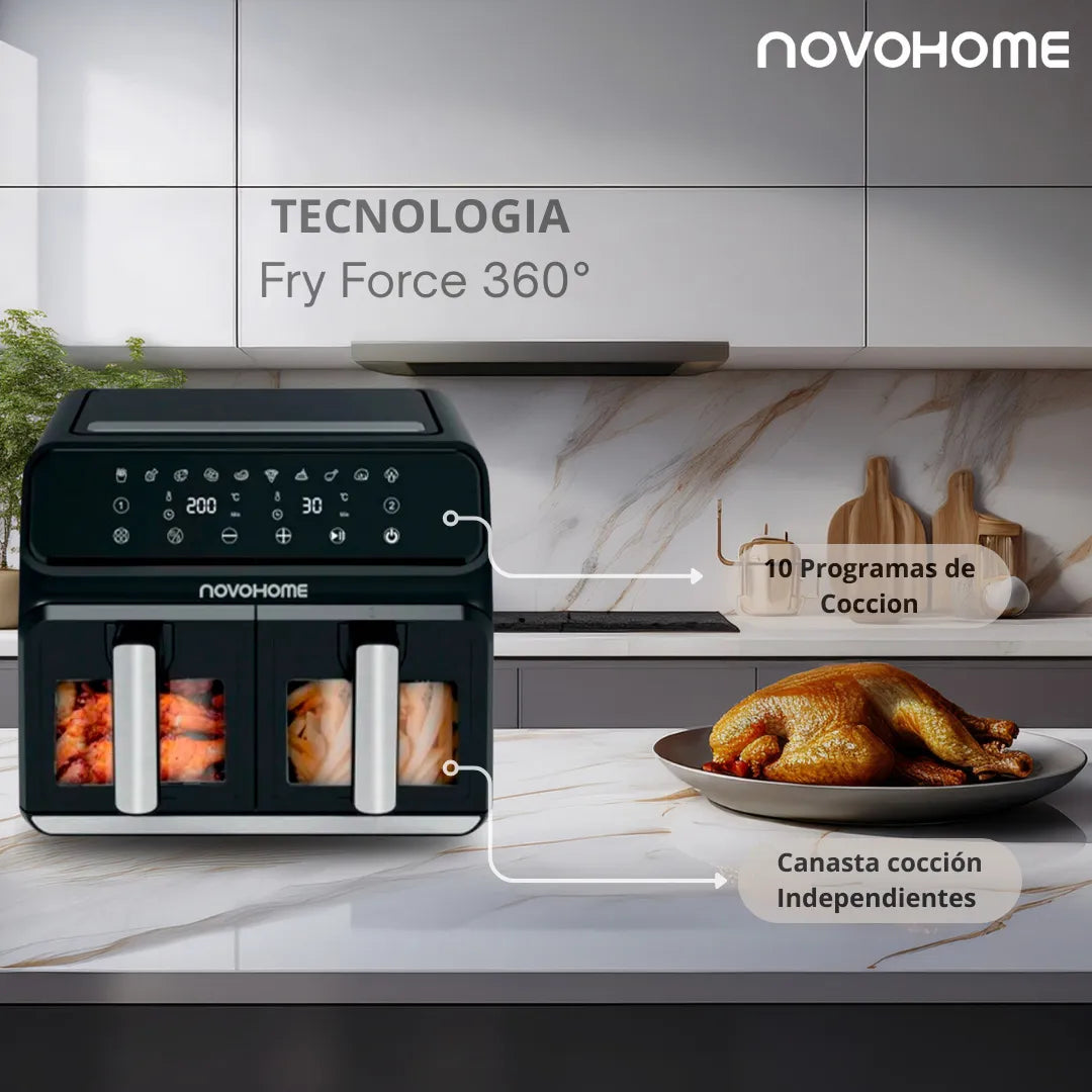 Freidora de Aire Novohome Digital 8Lts Doble Canastos 4+4 1700W NH-AF DUAL 100W