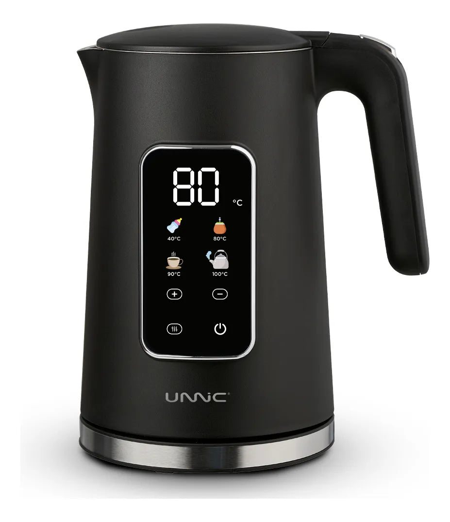 Pava Eléctrica Unnic Pantalla Digital Color Táctil Acero Inoxidable 1.7 L Temperatura Prestablecidas Ideal Para Mate Café Te Color Negro